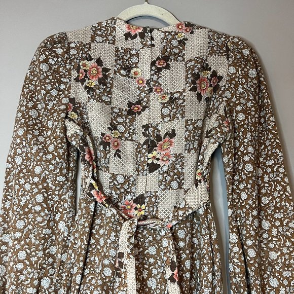 Vintage JODY T OF CALIFORNIA 70s Floral Prairie Folk Smocked Mini Dress - Picture 7 of 10